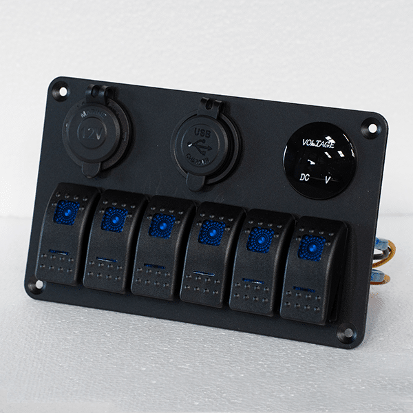 6 Gang Rocker Switch Panel Aluminium USB/12v Port